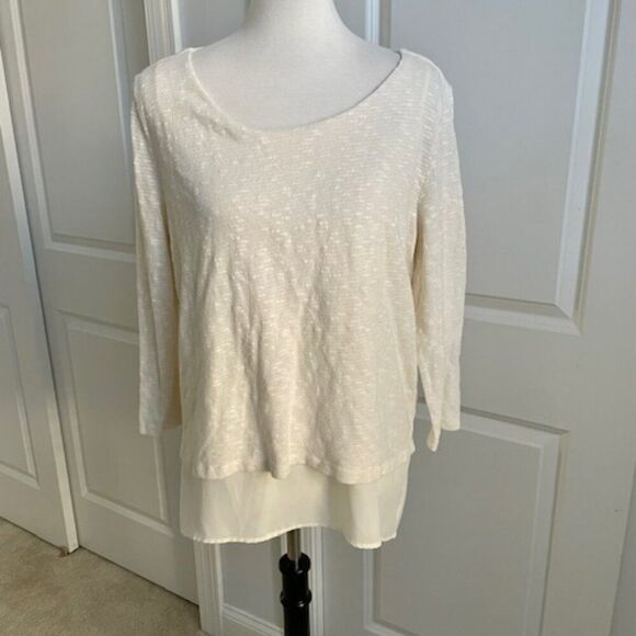 Ann Taylor Loft Cream Layered 3/4 Sleeve Sweater Top Size Large - Picture 1 of 4